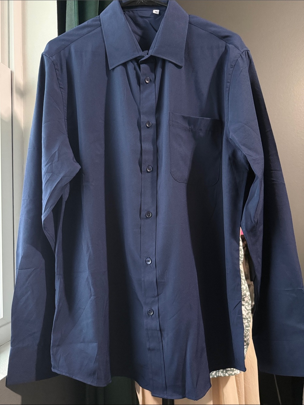 Men's Long-Sleeve Dress Shirt in Deep Blue - Classic Button-Front
